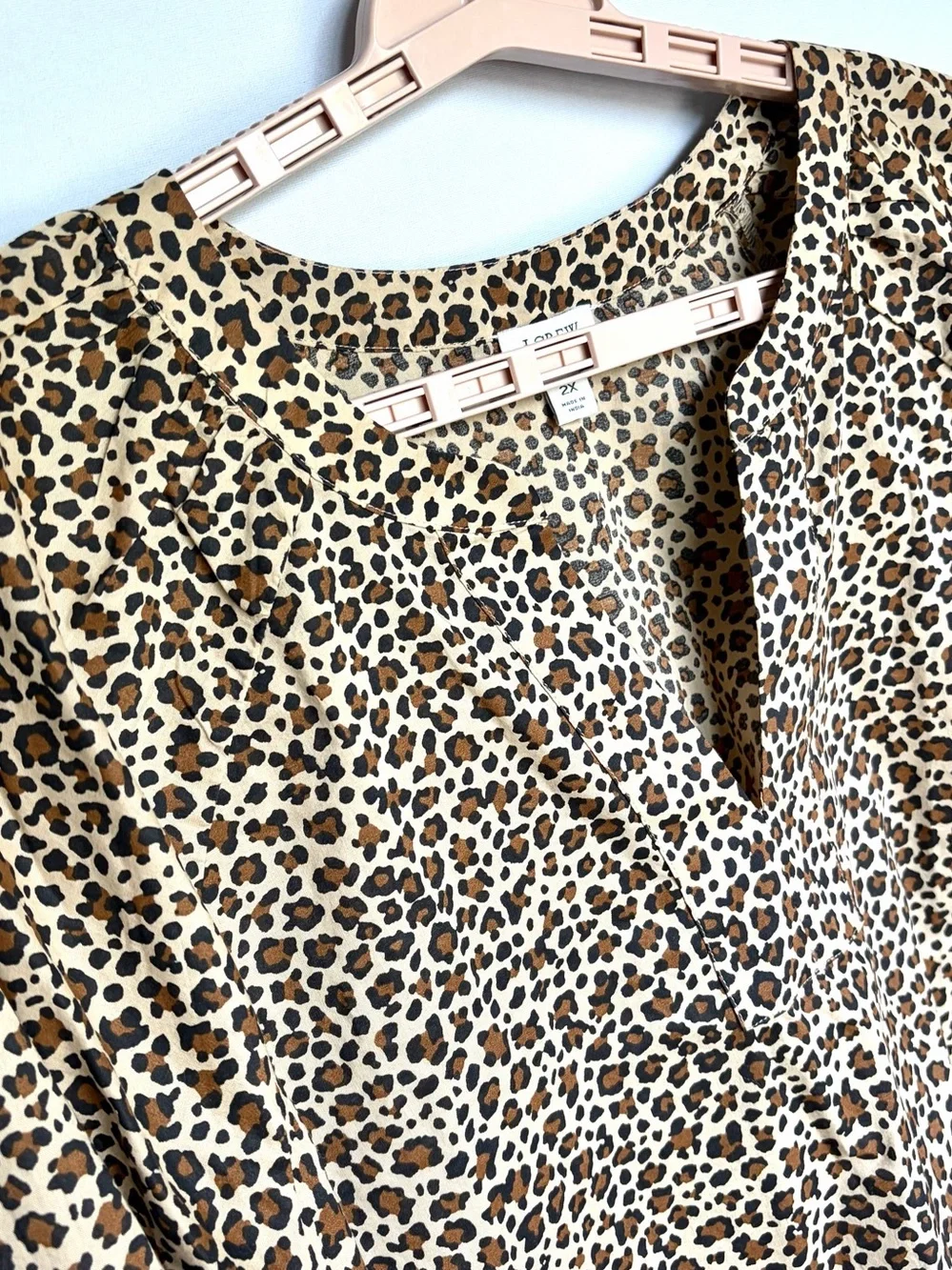 J.Crew Leopard Print Popover Blouse Women 2X Long Sleeve Split Neck SP25 EUC